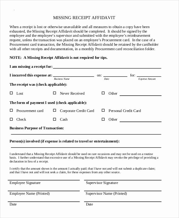 Lost Receipt form Template Elegant Receipt forms In Pdf