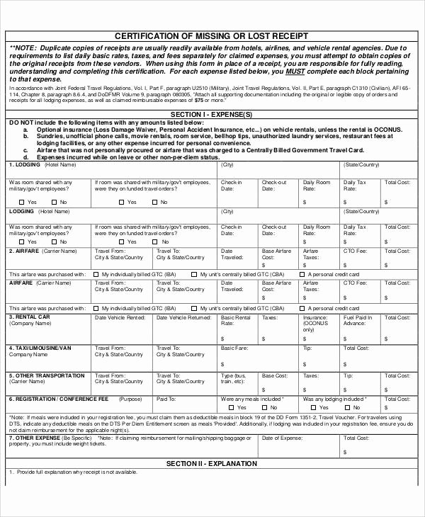 Lost Receipt form Template Fresh Receipt forms In Pdf