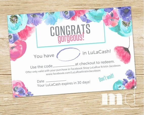 Lularoe Gift Certificate Template Elegant Lularoe Cash Coupon Lulacash Card Lula Moolah Coupon