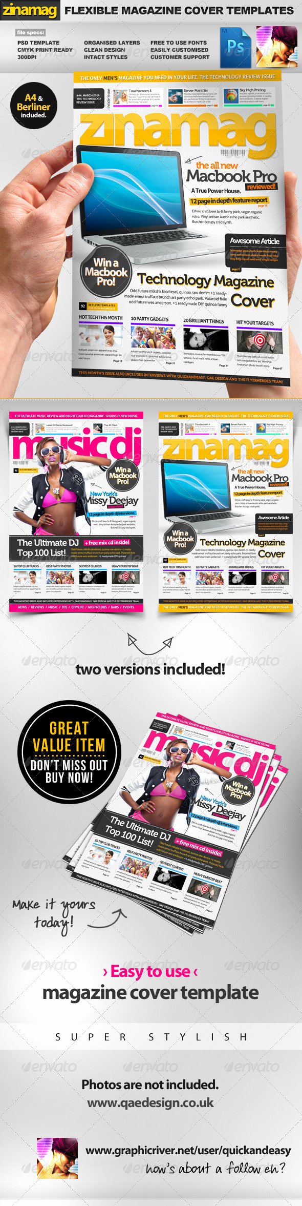 Magazine Cover Templates Psd Awesome Zinamag A4 Berliner Psd Magazine Cover Templates