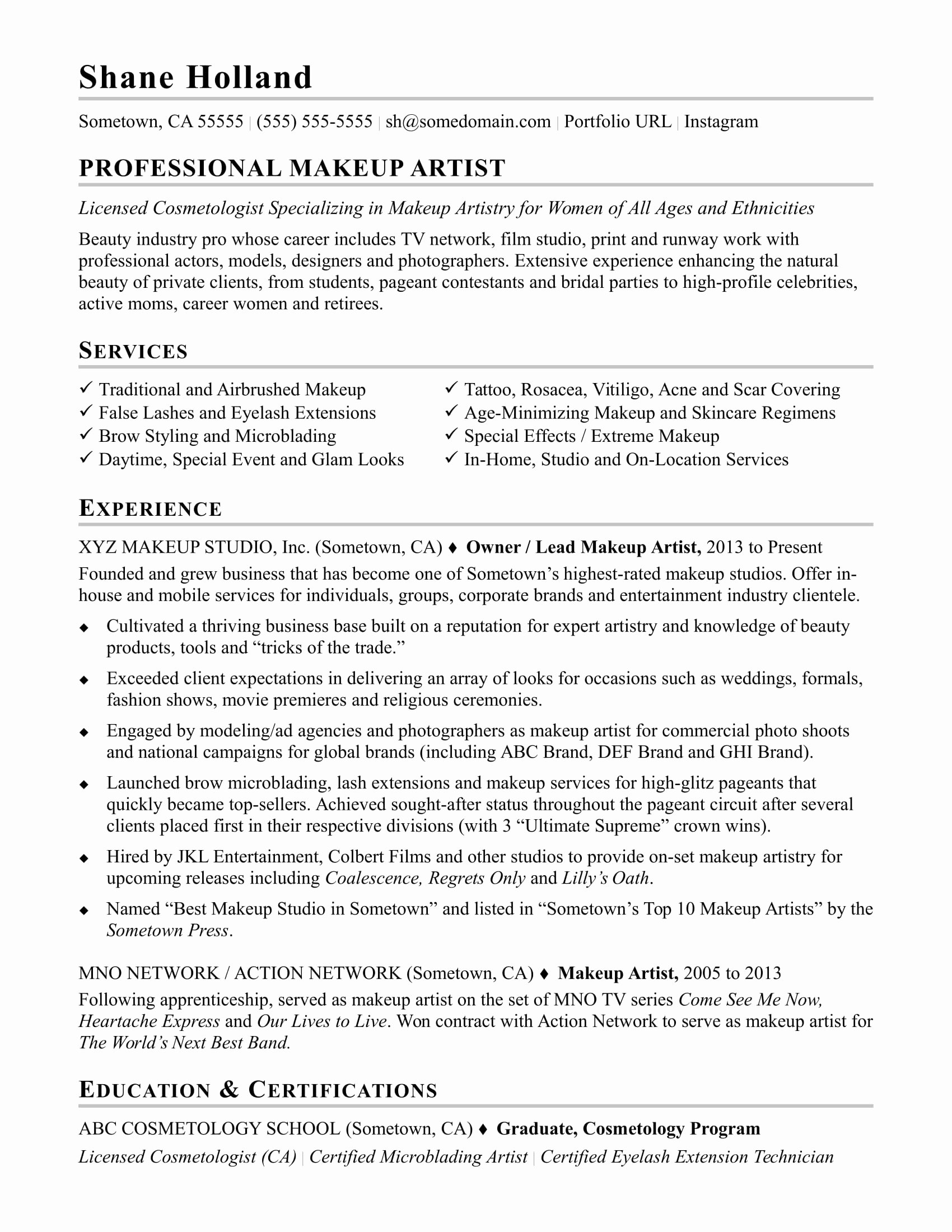 Makeup Artist Bio Examples Inspirational Makeup Artist Resume Sample