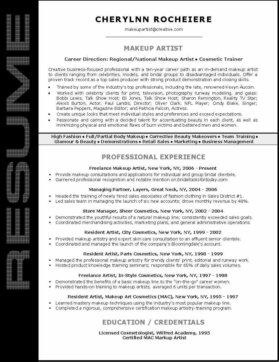 Makeup Artist Bio Examples Lovely New Arts Student Resume format – Perfect Resume format