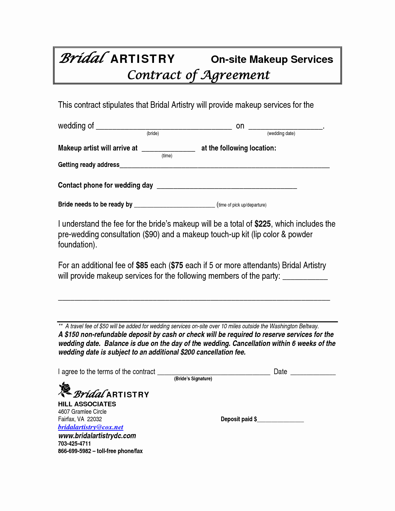 Makeup Contract Templates Awesome Best S Of Makeup Artist Bridal Contract Printable