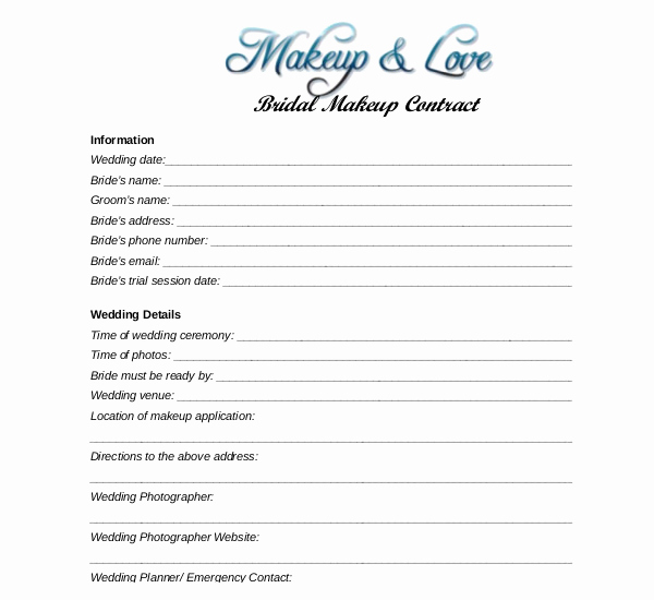 Makeup Contract Templates Beautiful Wedding Makeup Contract Template