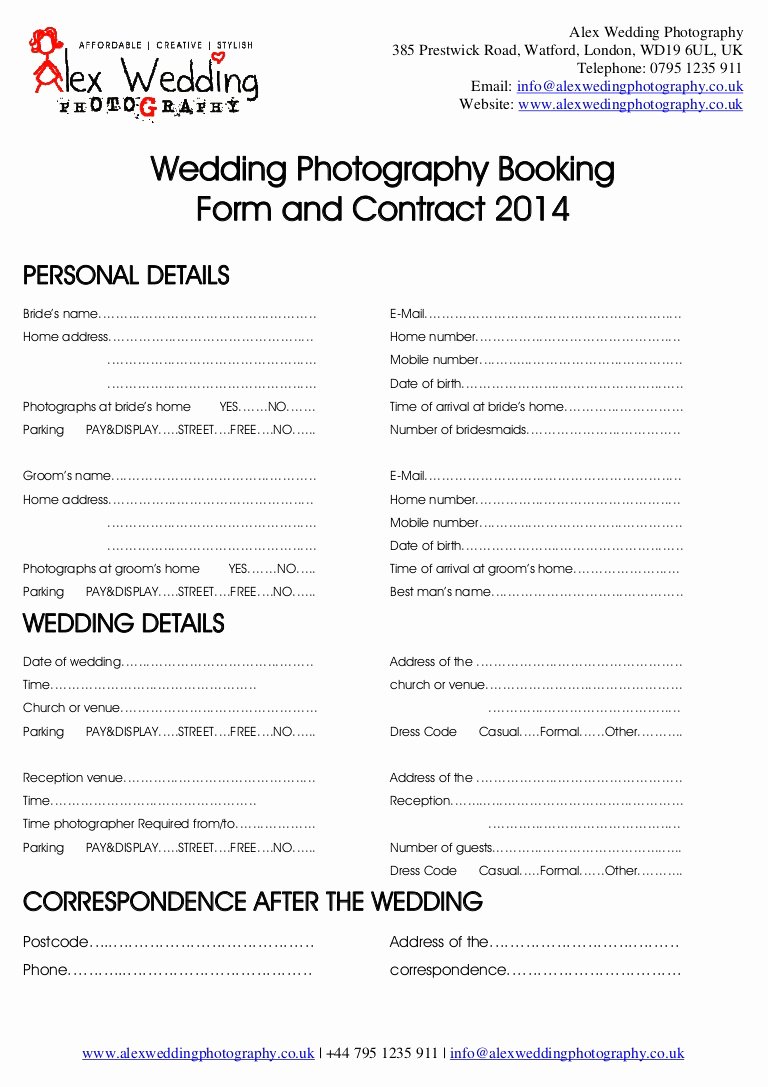 Makeup Contract Templates New Wedding Graphy Booking form and Contract 2014