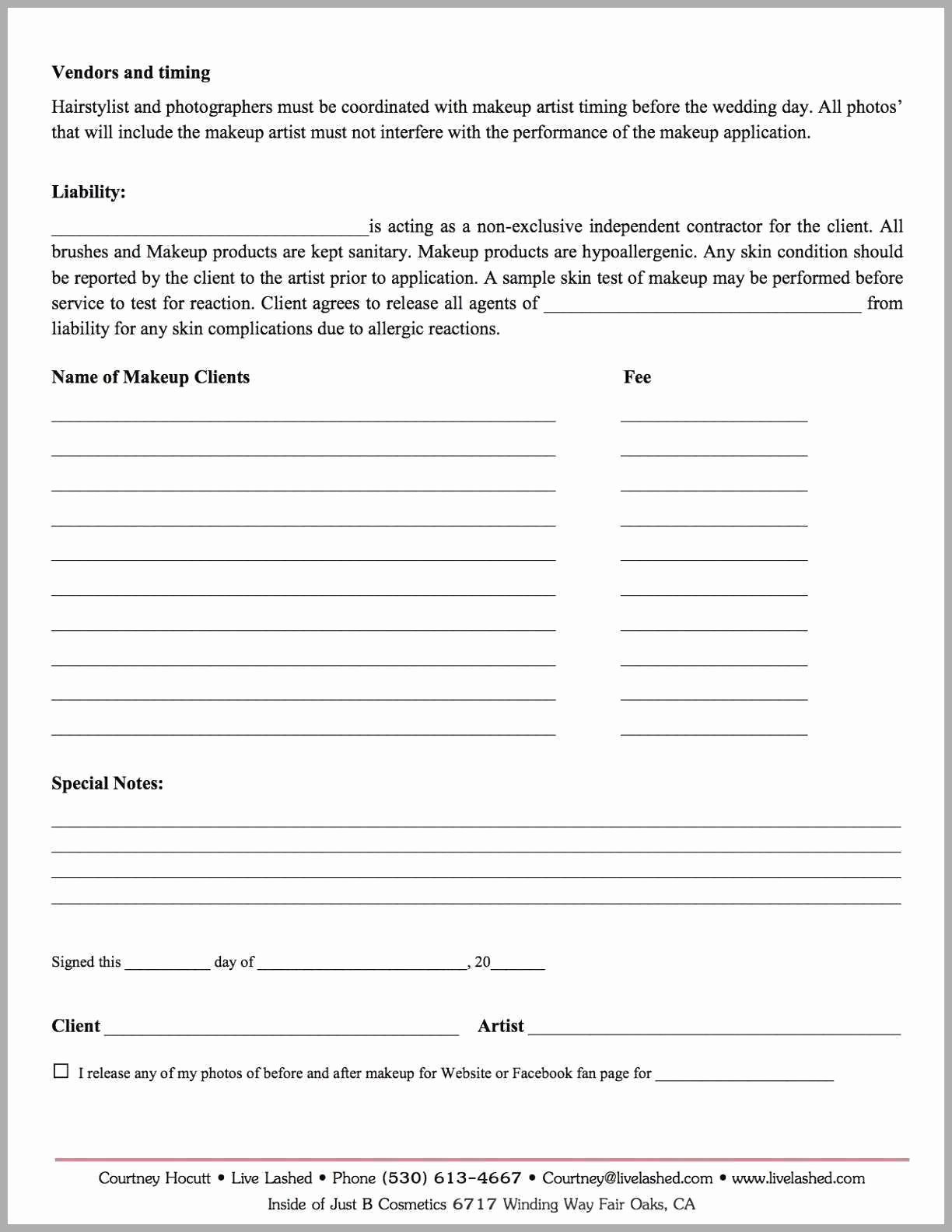 Makeup Contract Templates Unique Sample Contract for Makeup Artist