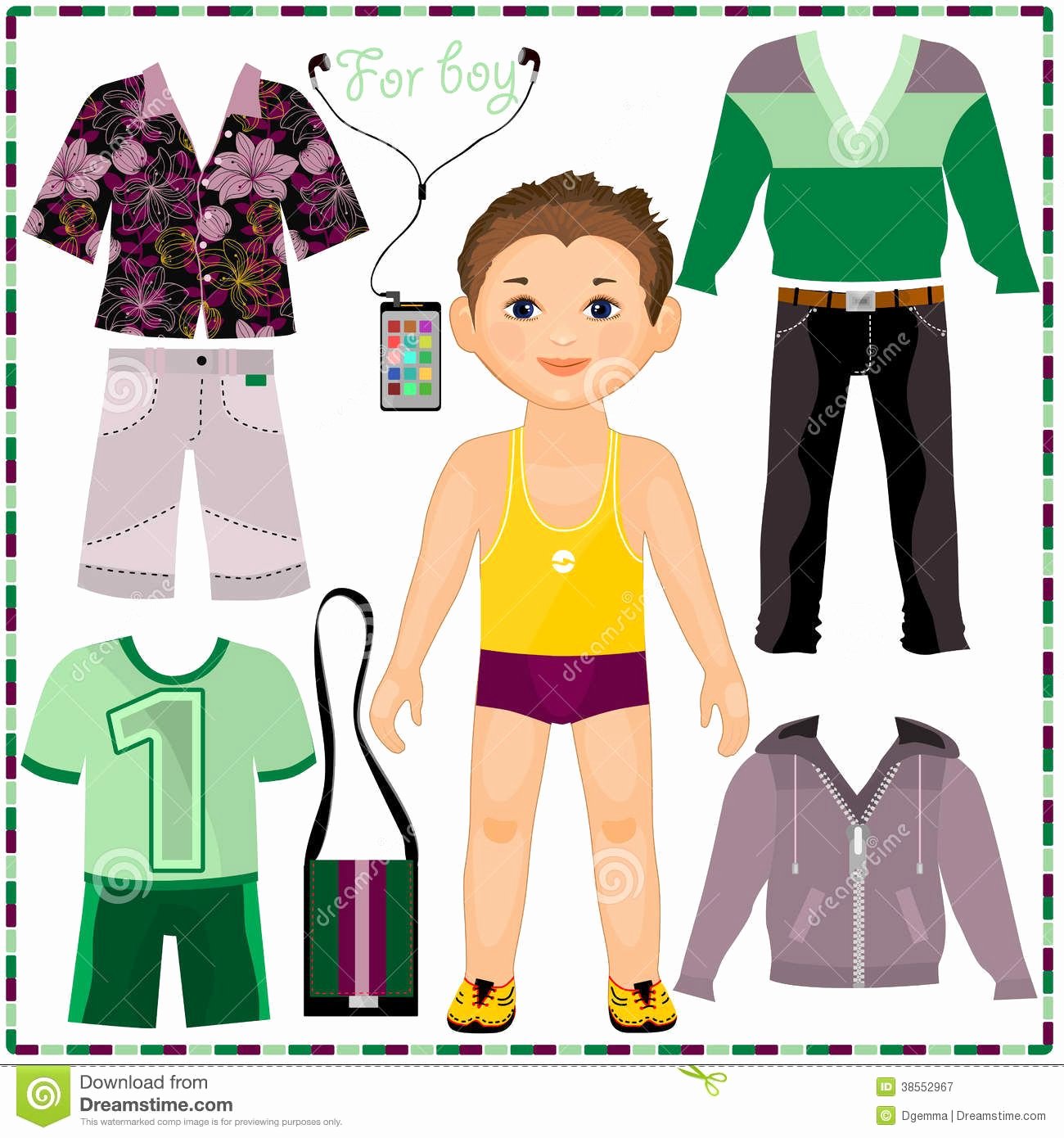 Male Paper Doll Elegant Paper Doll with A Set Fashionable Clothing