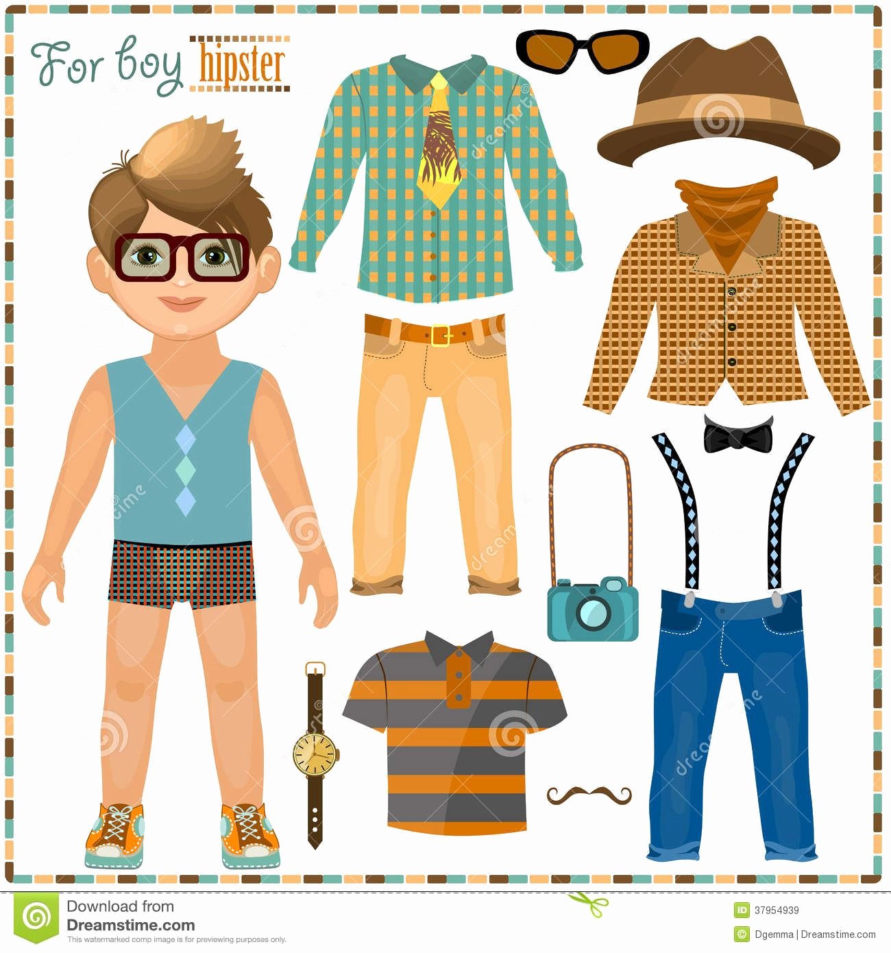 Male Paper Doll Elegant Paper Doll with A Set Of Clothes Cute Hipster Boy