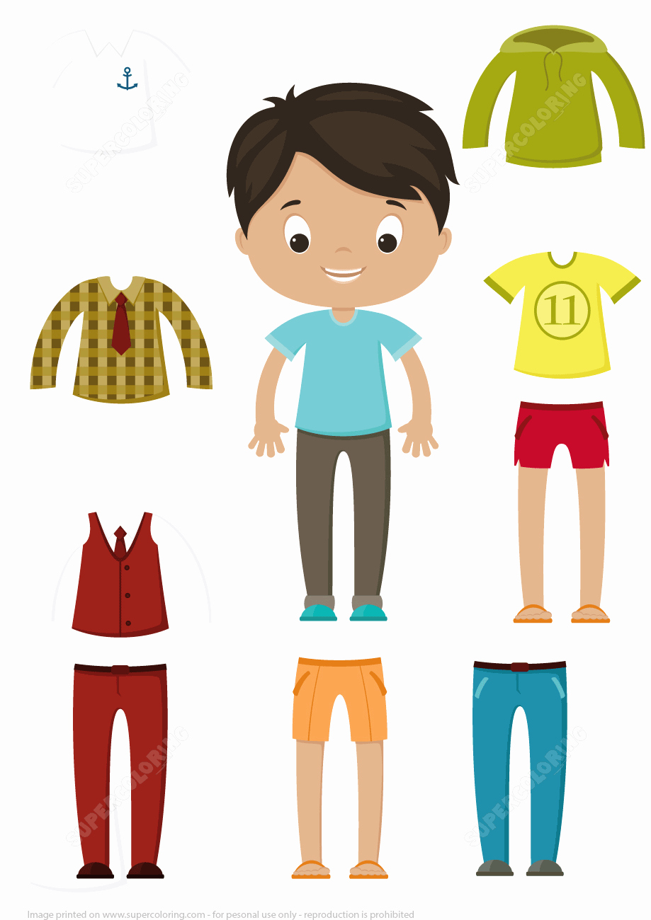 Male Paper Doll Lovely Cut Out Boy Paper Doll Clothes Set