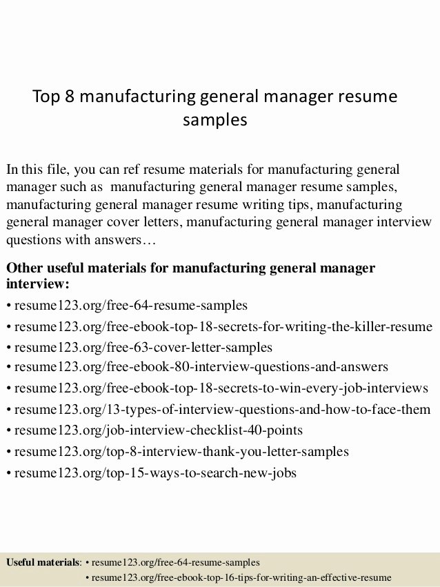 Manufacturers Rep Agreement Sample Elegant top 8 Manufacturing General Manager Resume Samples