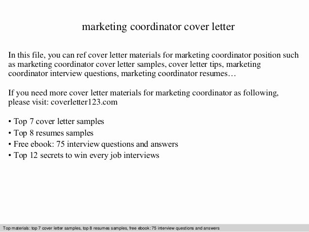 Marketing Coordinator Cover Letter Best Of Marketing Coordinator Cover Letter