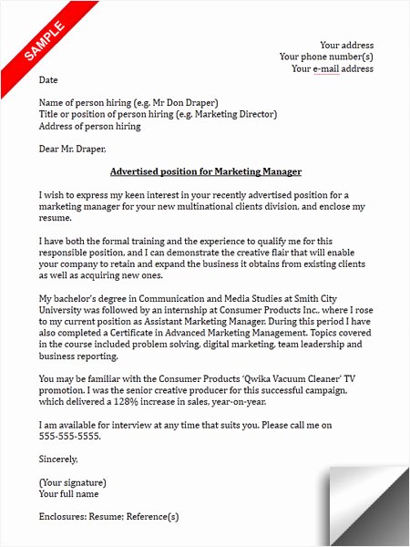 Marketing Coordinator Cover Letter Inspirational Marketing Manager Cover Letter Sample