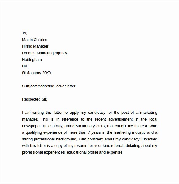 Marketing Coordinator Cover Letter Unique 10 Marketing Cover Letter Examples to Download