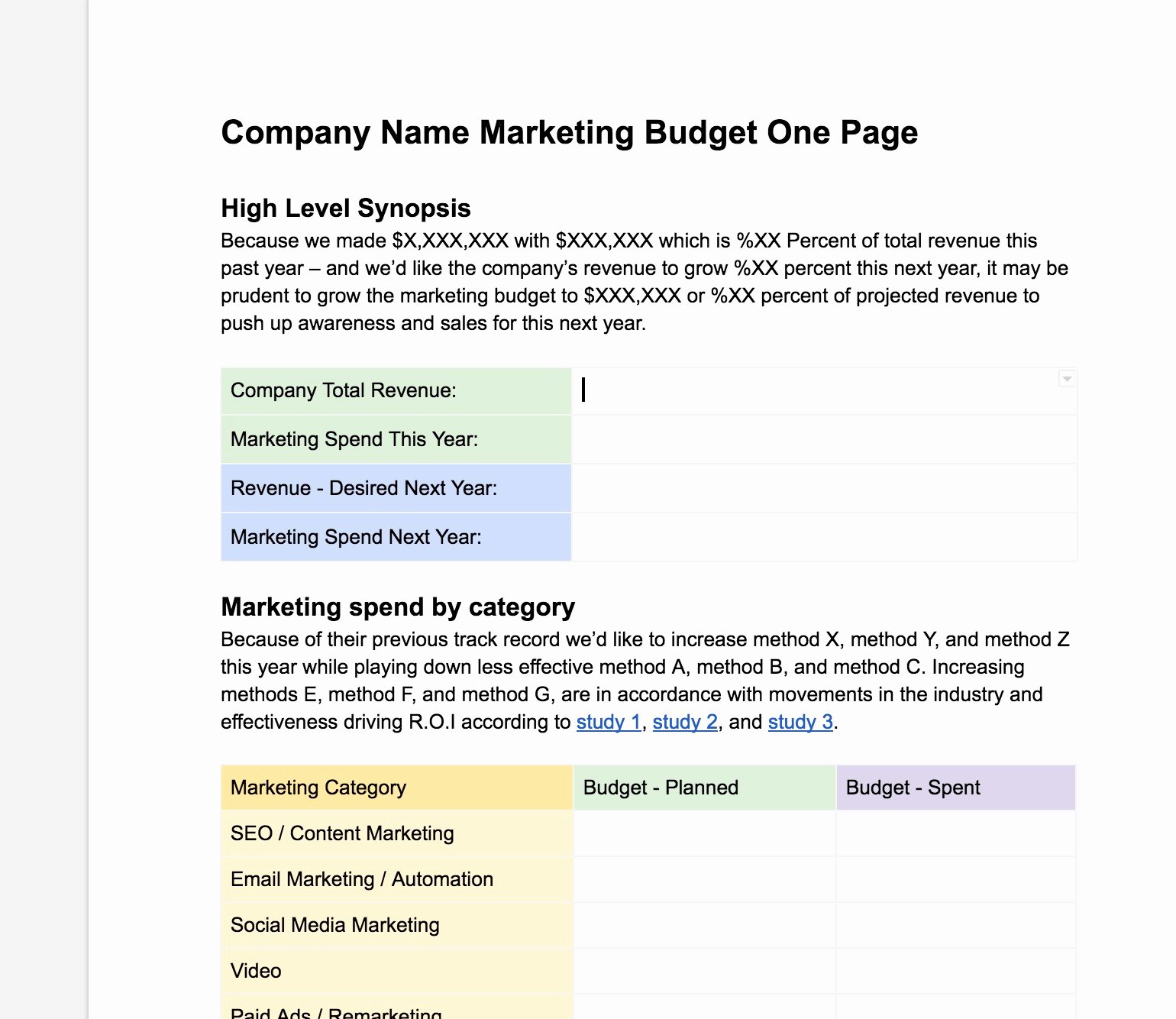 Marketing One Pager Template Unique Easy Free Marketing Bud Ing E Page Template