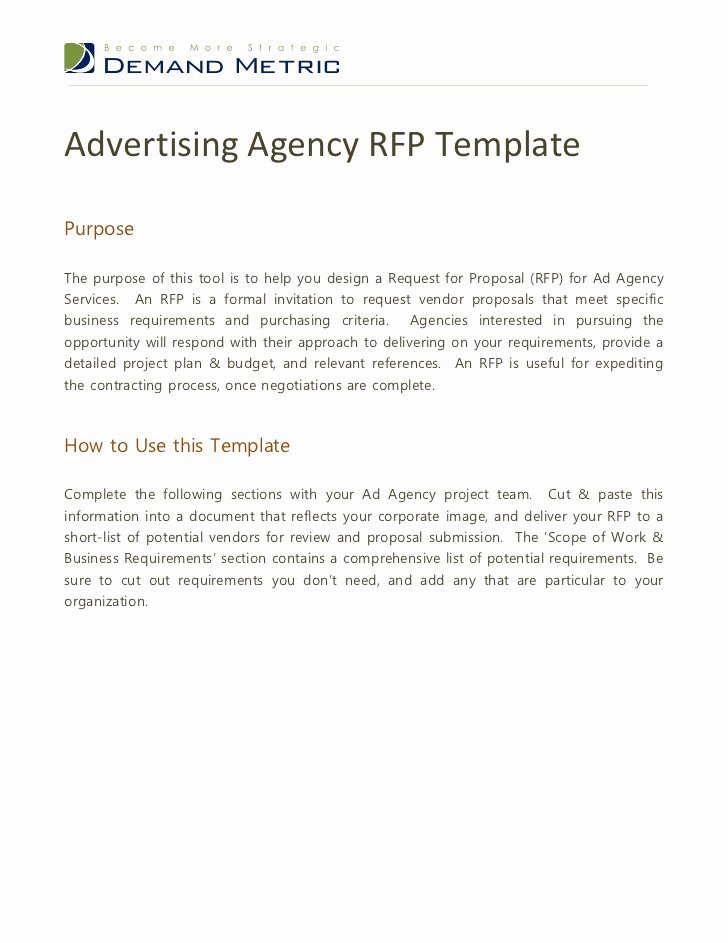 Marketing Project Request form Template Luxury Advertising Agency Rfp Template