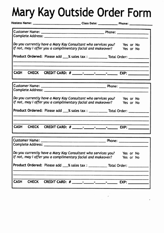 Mary Kay Customer Profile Template Fresh Mary Kay Outside order form Printable Pdf