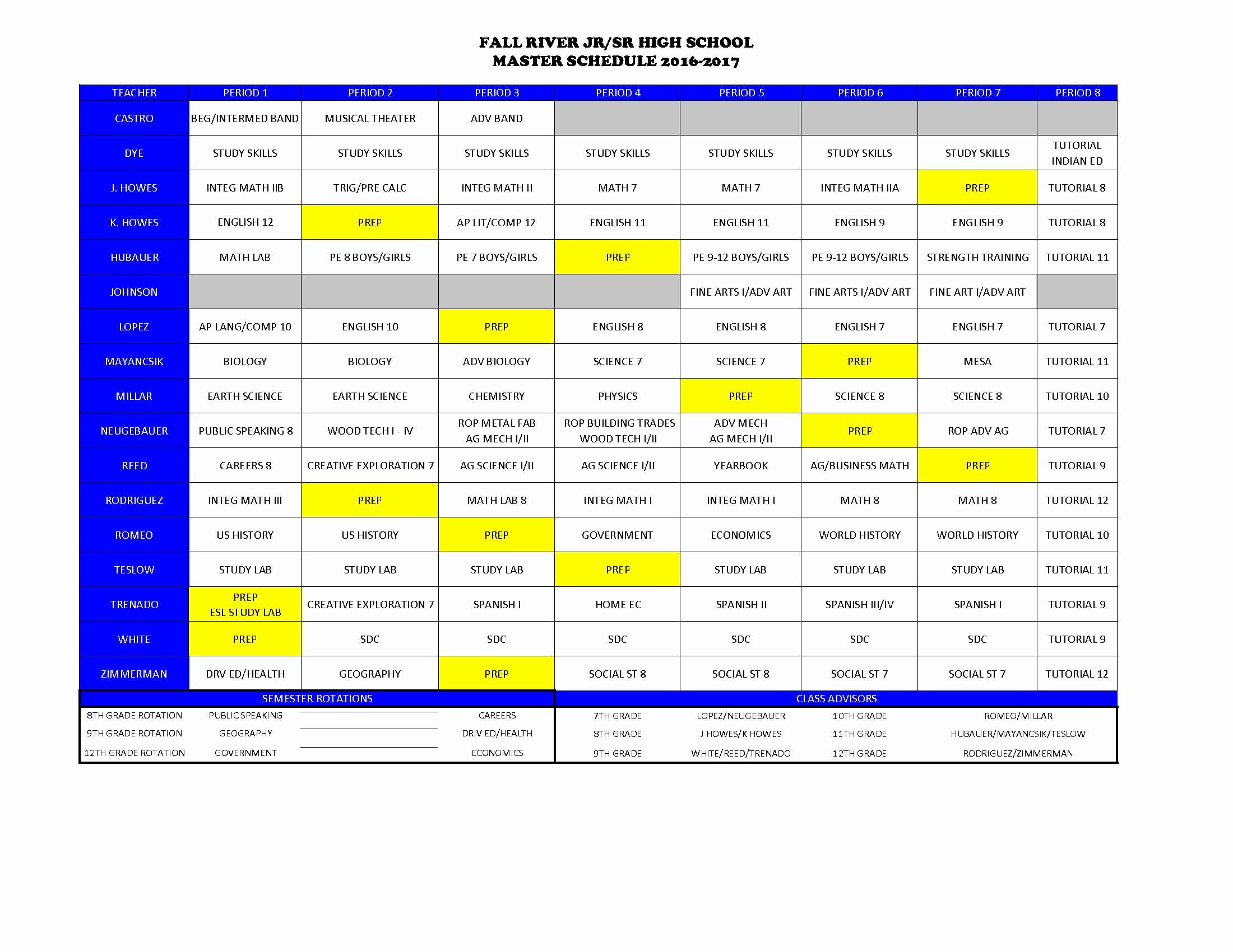 Master Schedule Template Inspirational Master Schedule Fall River Jr Sr High School