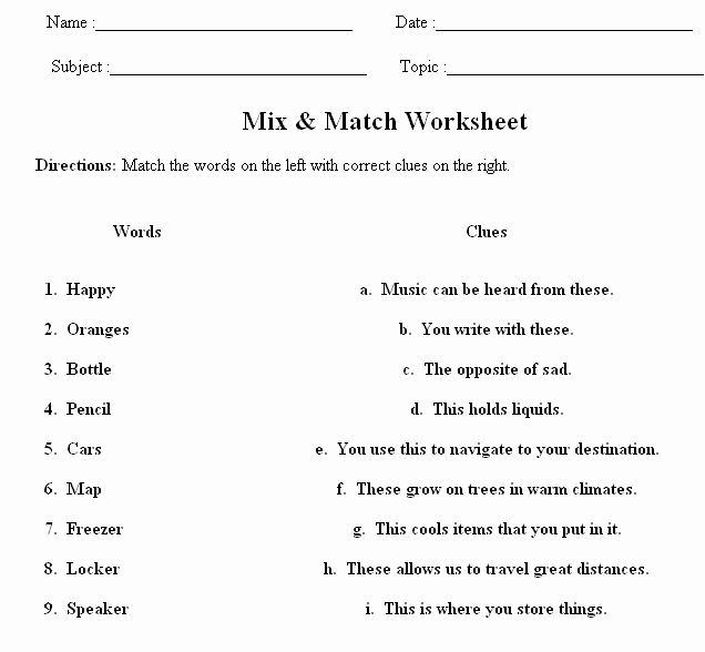 Matching Test Template Microsoft Word Fresh Mix &amp; Match Worksheet Maker Sample