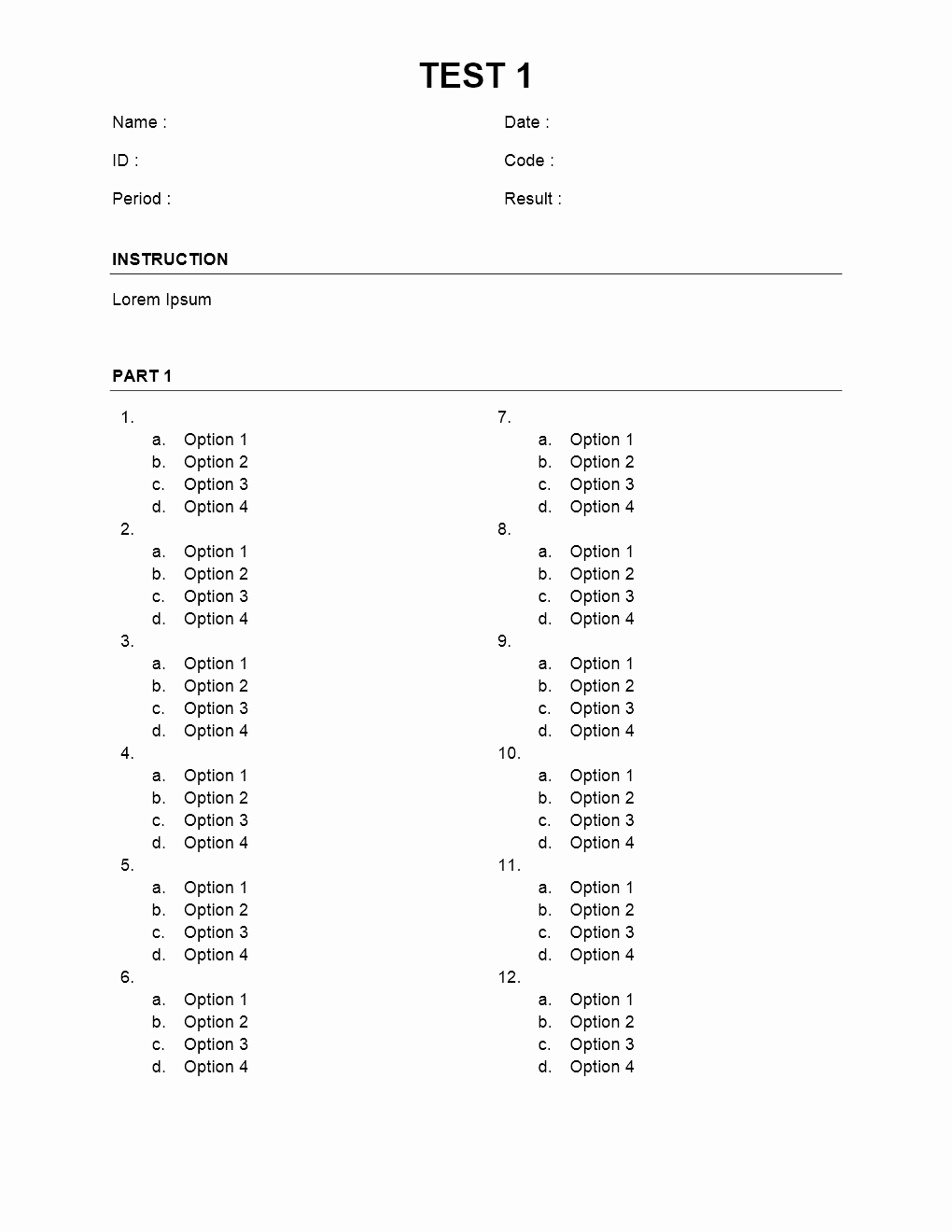 Matching Test Template Microsoft Word Luxury Multiple Choice Sheet