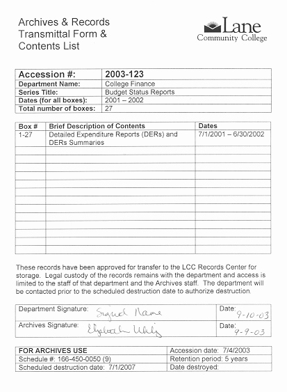 Material Transmittal form Inspirational Sample forms Archives and Records