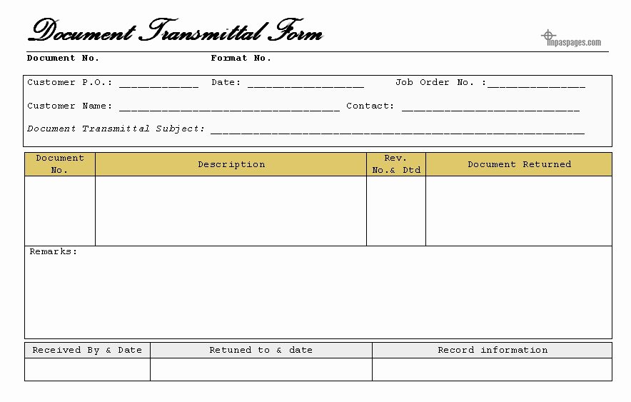 Material Transmittal form Lovely Submittal Transmittal form