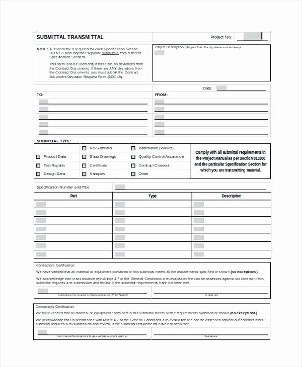 Material Transmittal form New Submittal Register Excel Template – Exceldl