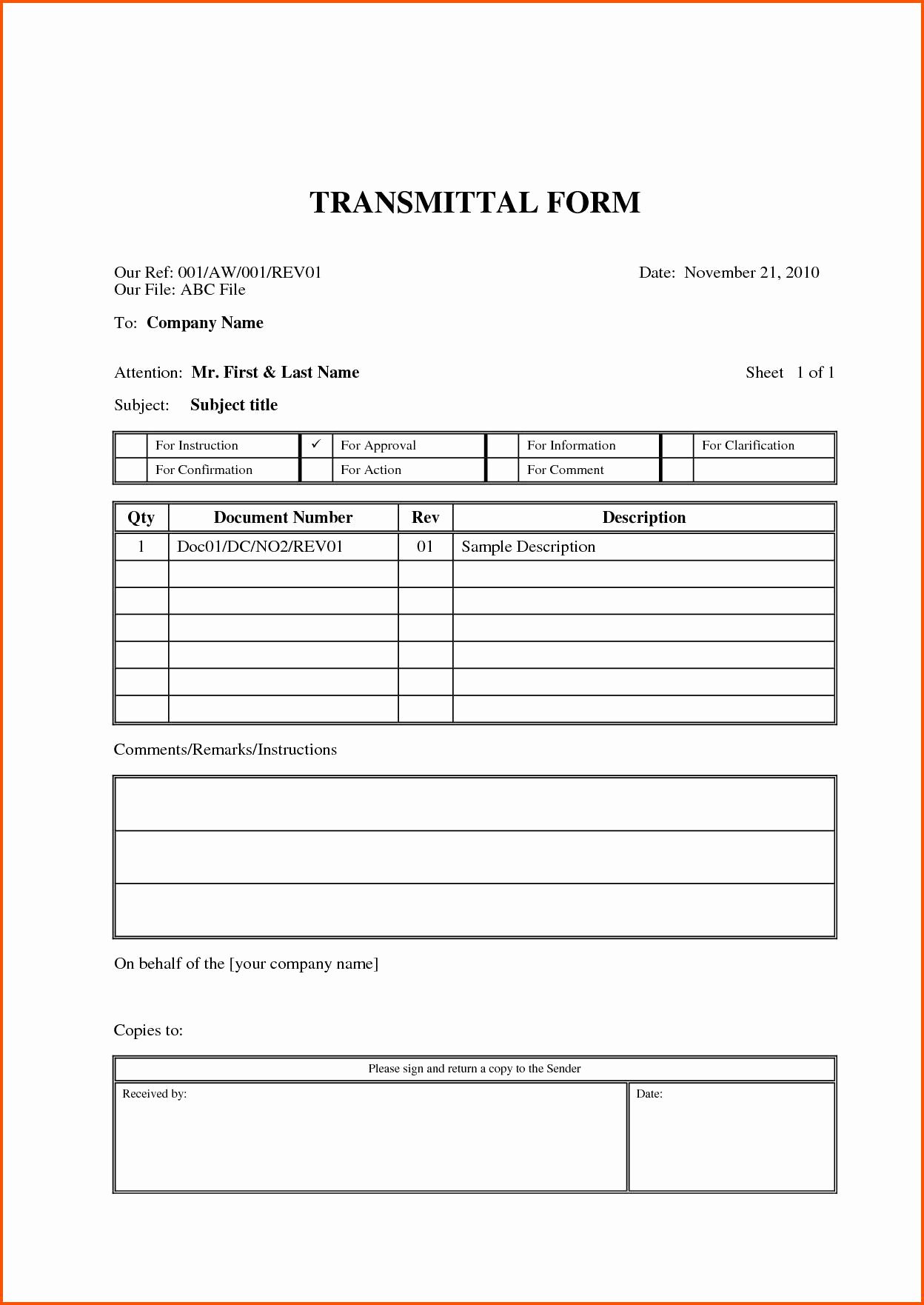 Material Transmittal form Unique Letter Transmittal Template Construction Samples