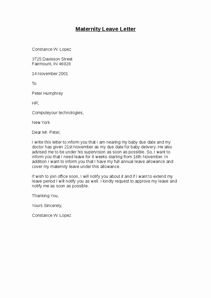 Maternity Leave Resignation Letter Awesome Maternity Leave Letter Hashdoc Gemma