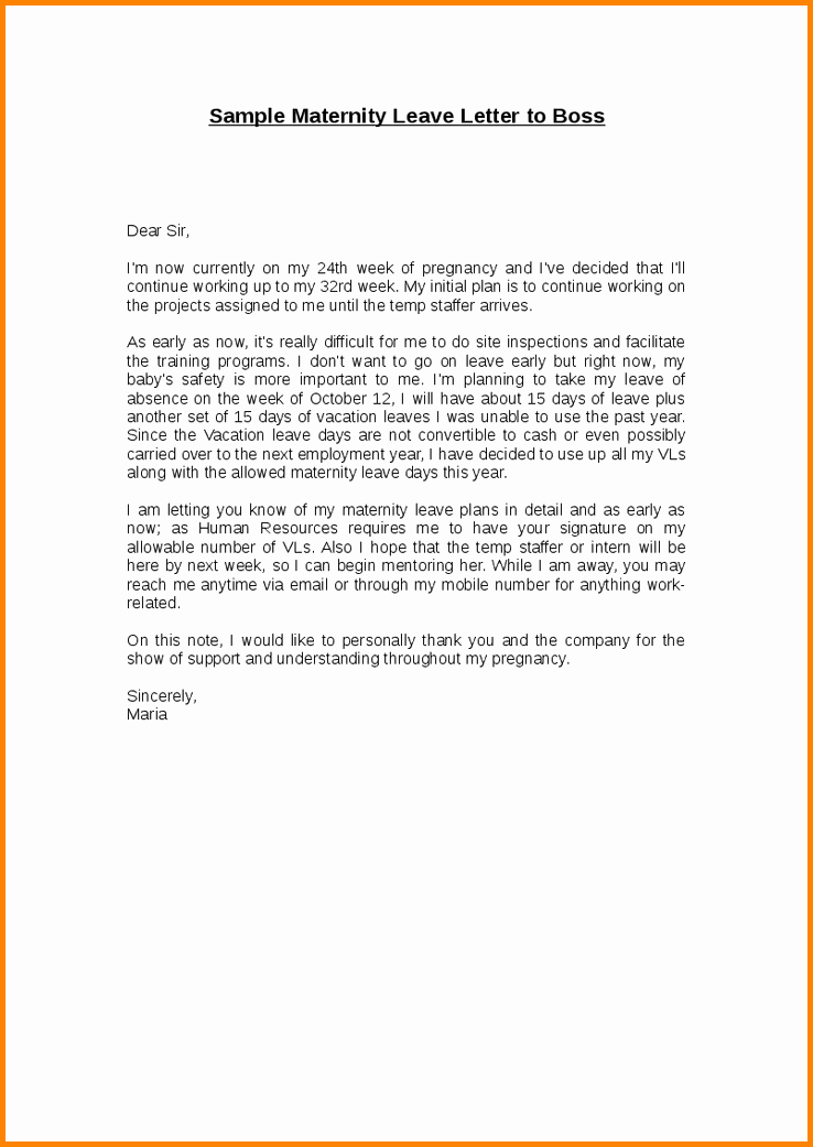 Maternity Leave Resignation Letter Best Of 10 Leave Letter to Boss Steamtraaleren Borgenes