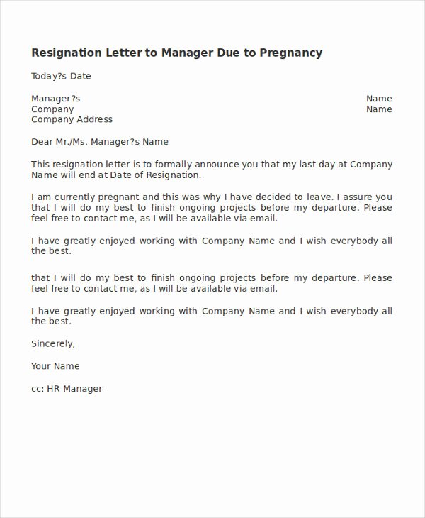 Maternity Leave Resignation Letter Best Of 5 Resignation Letter Templates Due to Pregnancy Pdf