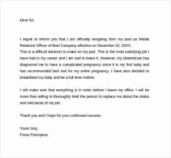 Maternity Leave Resignation Letter Fresh Sample Resignation Letter format 14 Download Free