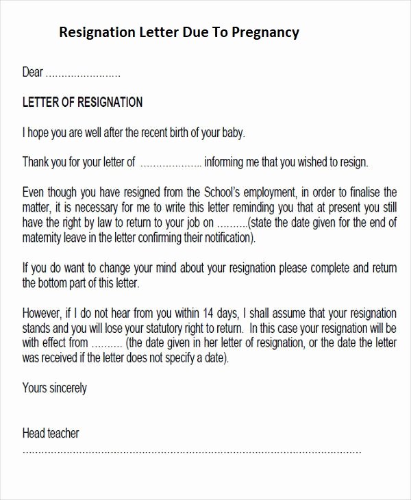 Maternity Leave Resignation Letter Unique Letter Resignation before Maternity Leave