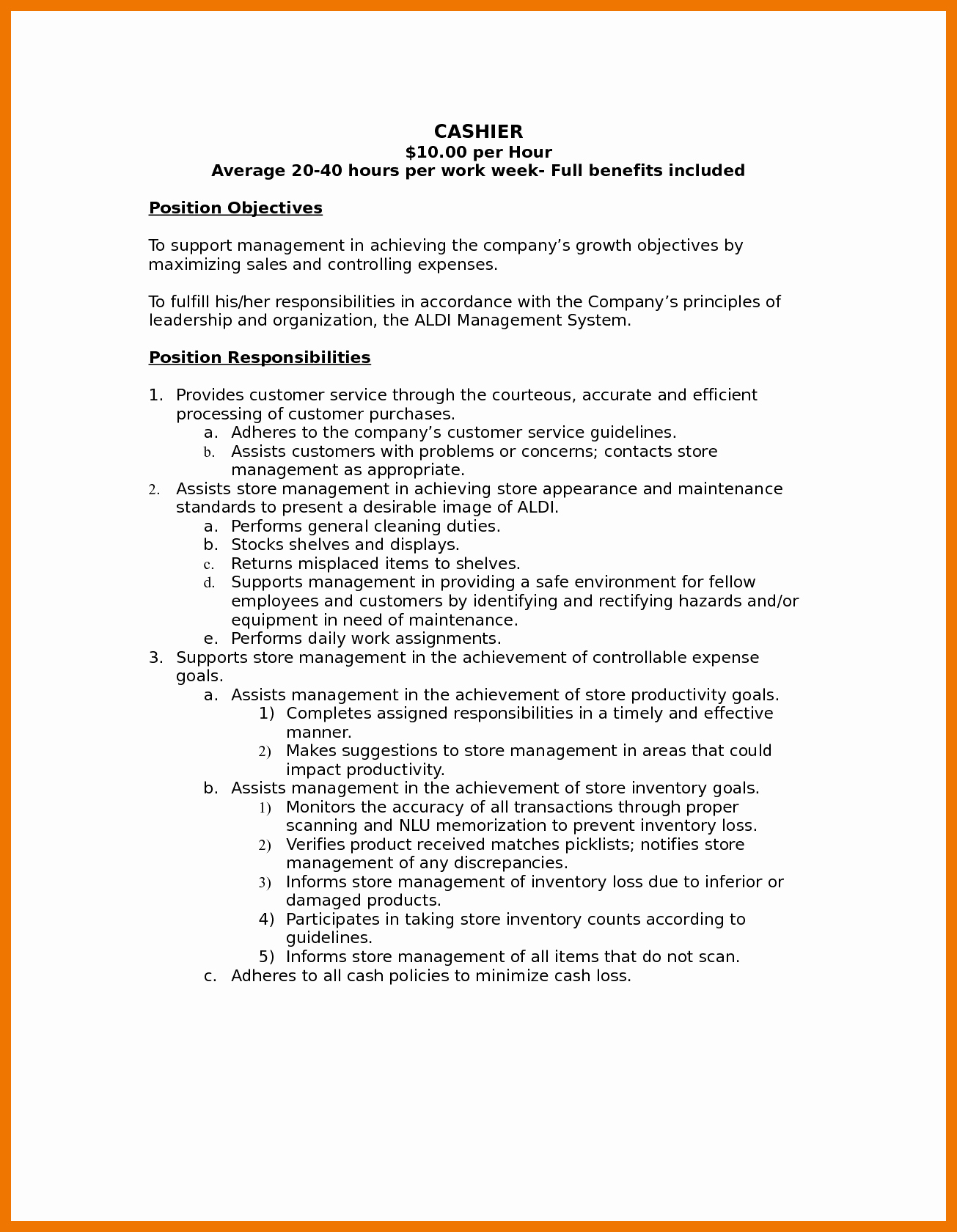 Mcdonalds Job Description Resume Inspirational 3 4 Mcdonalds Cashier Resume