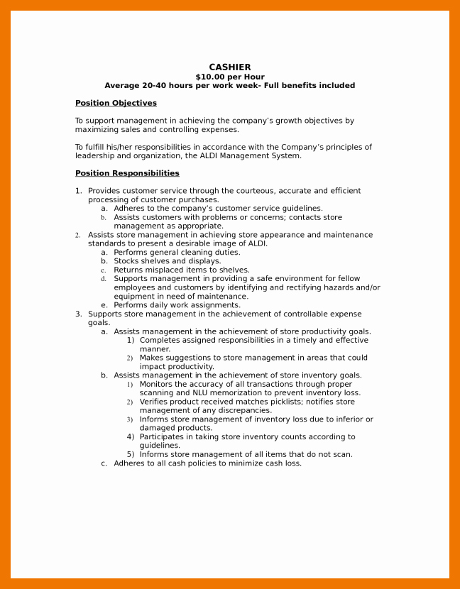 Mcdonalds Job Description Resume Unique 3 4 Mcdonalds Cashier Resume