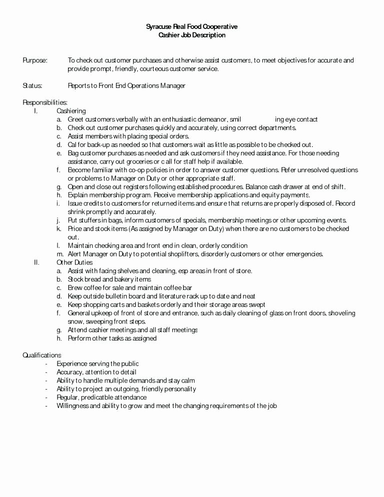 Mcdonalds Job Description Resume Unique Cashier Job Description Resume – Thiswritelife