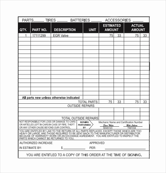 Mechanic Receipt Template Best Of 12 Sample Auto Repair Invoice Templates to Download