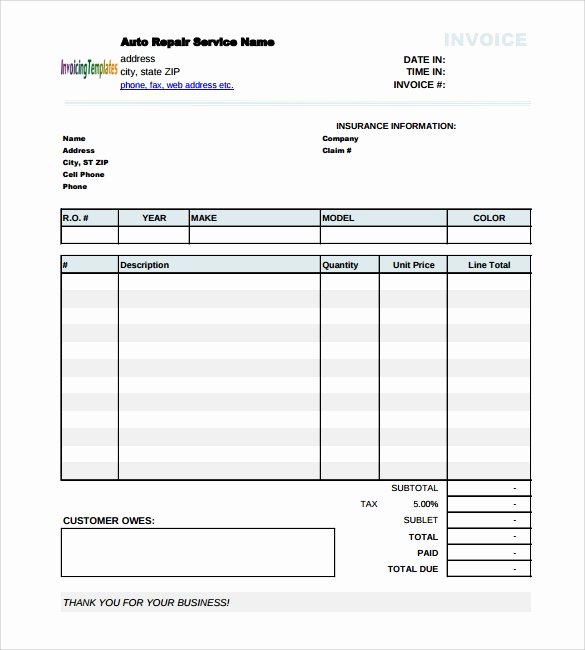 Mechanic Receipt Template Best Of 12 Sample Auto Repair Invoice Templates to Download