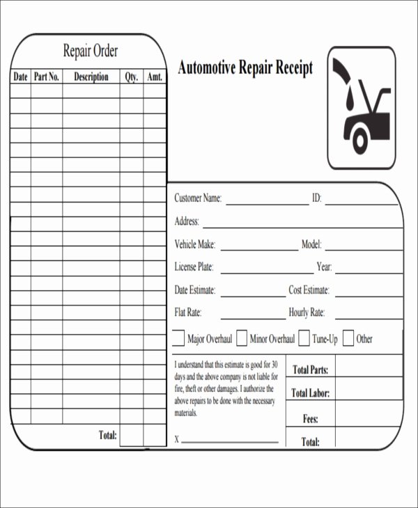 Mechanic Receipt Template Elegant 6 Repair Receipt Templates Free Sample Example format