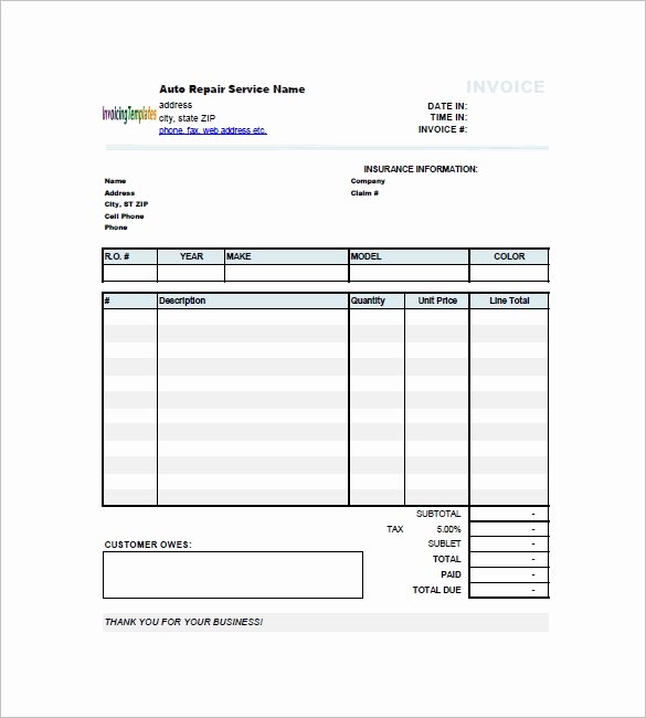 Mechanic Receipt Template Inspirational Auto Invoice Template Invitation Template