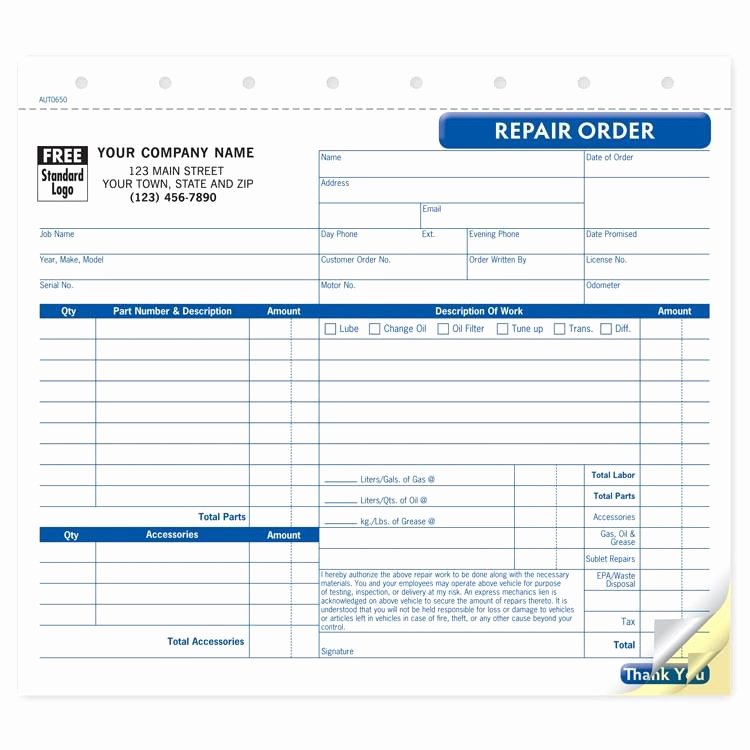 Mechanic Receipt Template Inspirational Automotive Repair Invoice Work order Estimates