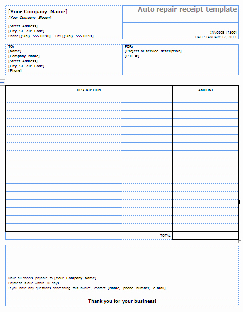 Mechanic Receipt Template Unique Auto Repair Receipt Template – Word