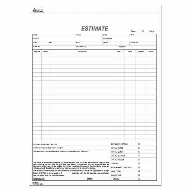 Mechanic Receipt Template Unique Automotive Repair Invoice Work order Estimates