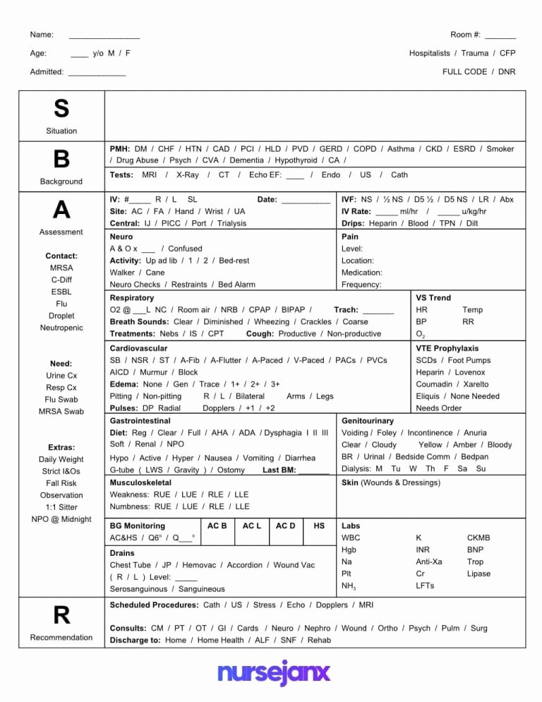 Med Surg Report Sheet Beautiful Best Free Sbar &amp; Brain Nursing Report Sheets Templates