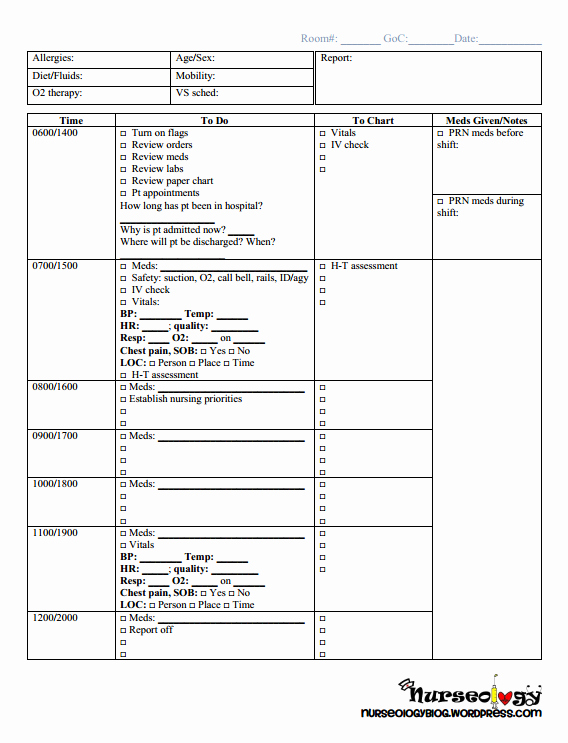 Med Surg Report Sheet Beautiful Shift at A Glance Nursing Med Surg Practicum Checklist and