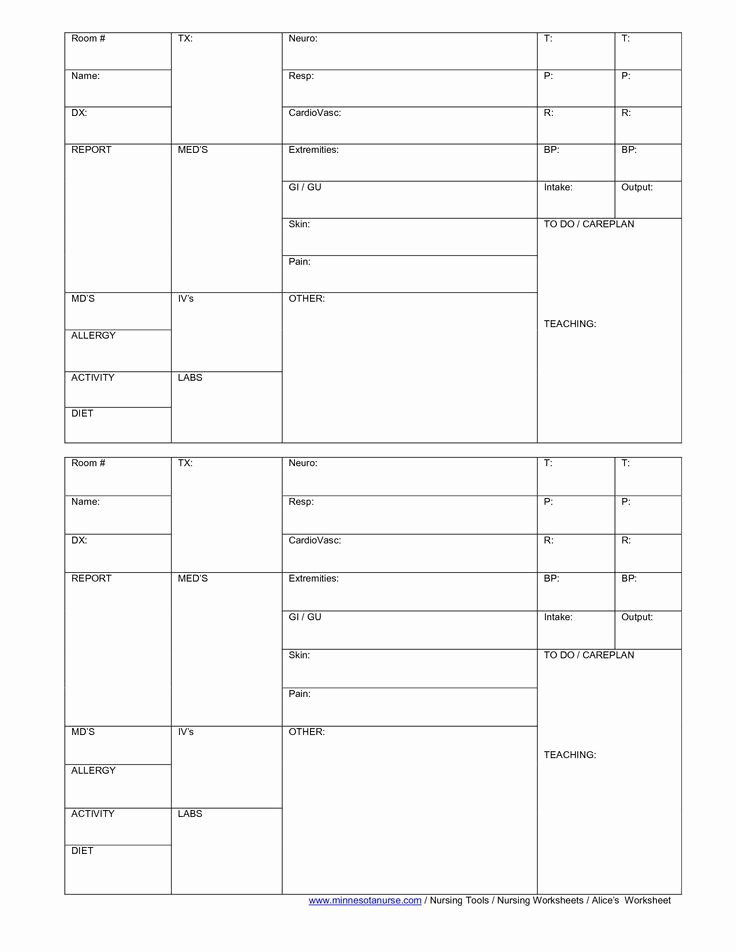 Med Surg Report Sheet Best Of Blank Nursing Report Sheets for Newborns