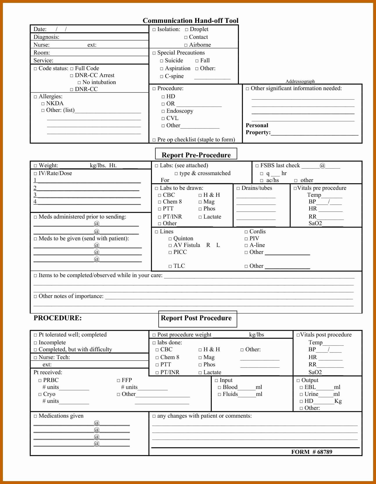 Med Surg Report Sheet Fresh 9 10 Shift Report Templates