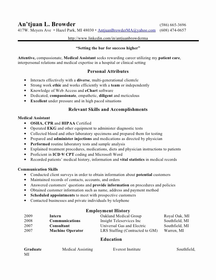 Medical assistant Externship Resume Best Of Medical assistant Resume