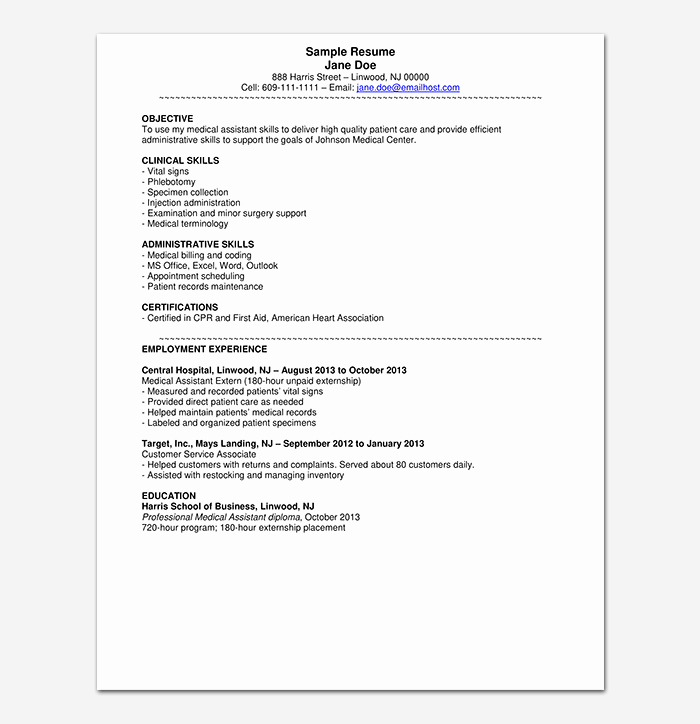 Medical assistant Externship Resume Elegant Medical assistant Resume Template Free Samples &amp; formats