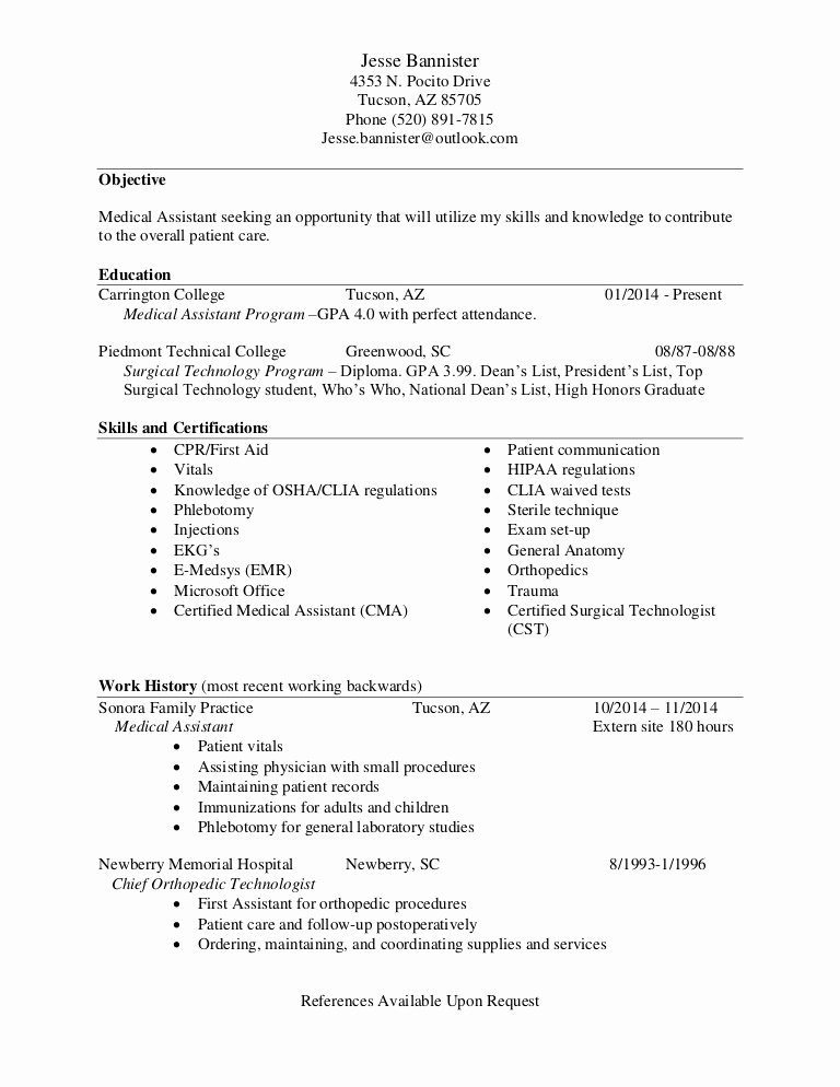 Medical assistant Externship Resume Inspirational Jesse Bannister Resume