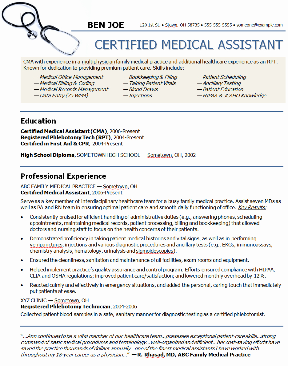 Medical assistant Externship Resume Unique 10 Sample Resume for Medical assistant Job Description